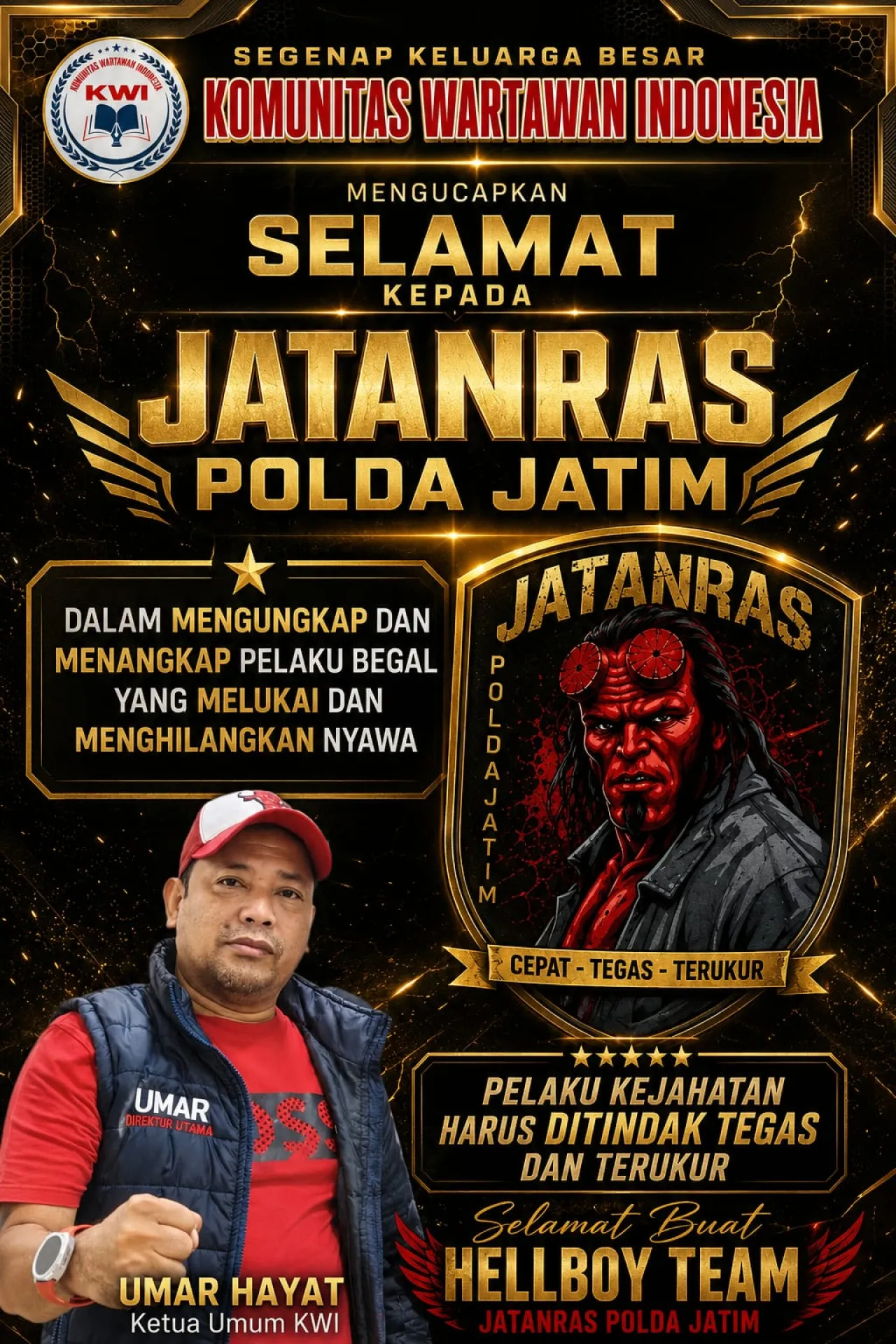 Ket Foto : Ketua Umum KWI Apresiasi Keberhasilan Jatanras Polda Jatim Ungkap Kasus Begal Maut