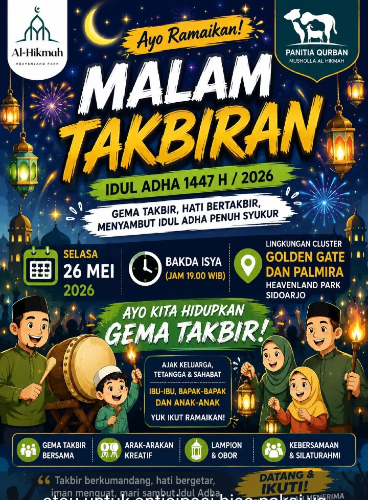 Ket Foto : Malam Takbiran Idul Adha 1447 H - 2026, Gema Takbir Menggema di Heavenland Park Sidoarjo