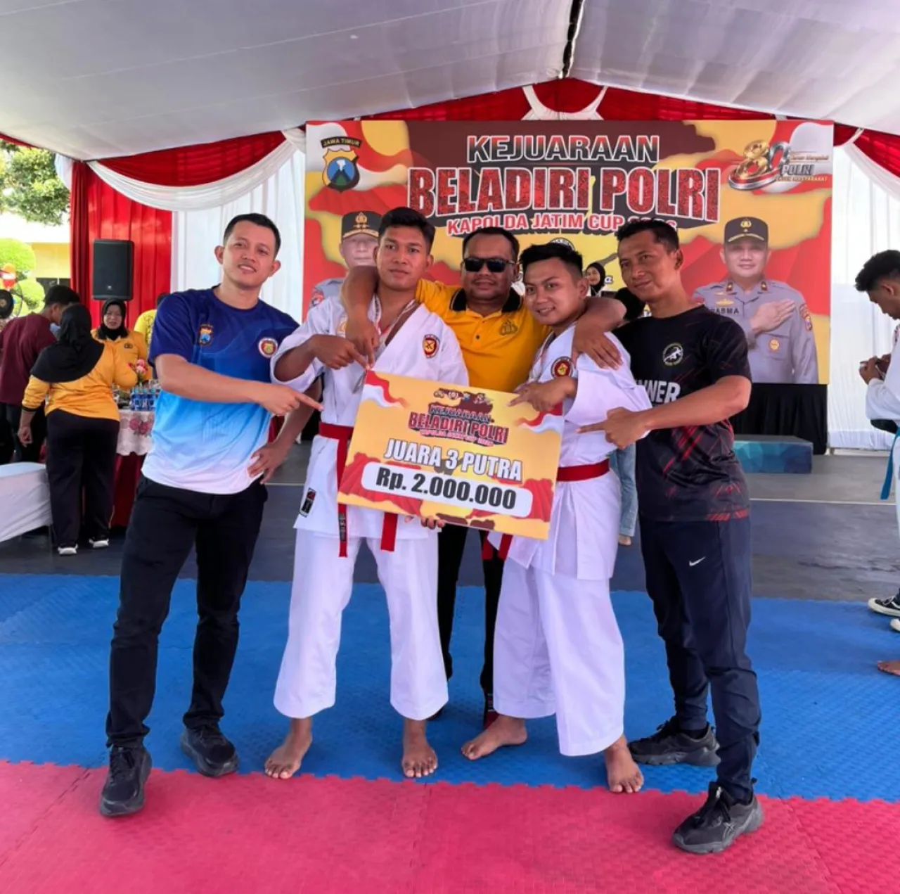 Ket Foto : BRAVO" Peserta Beladiri Polres Ngawi Raih Dua Medali di Kejuaraan Beladiri Polri Kapolda Jatim Cup 2026