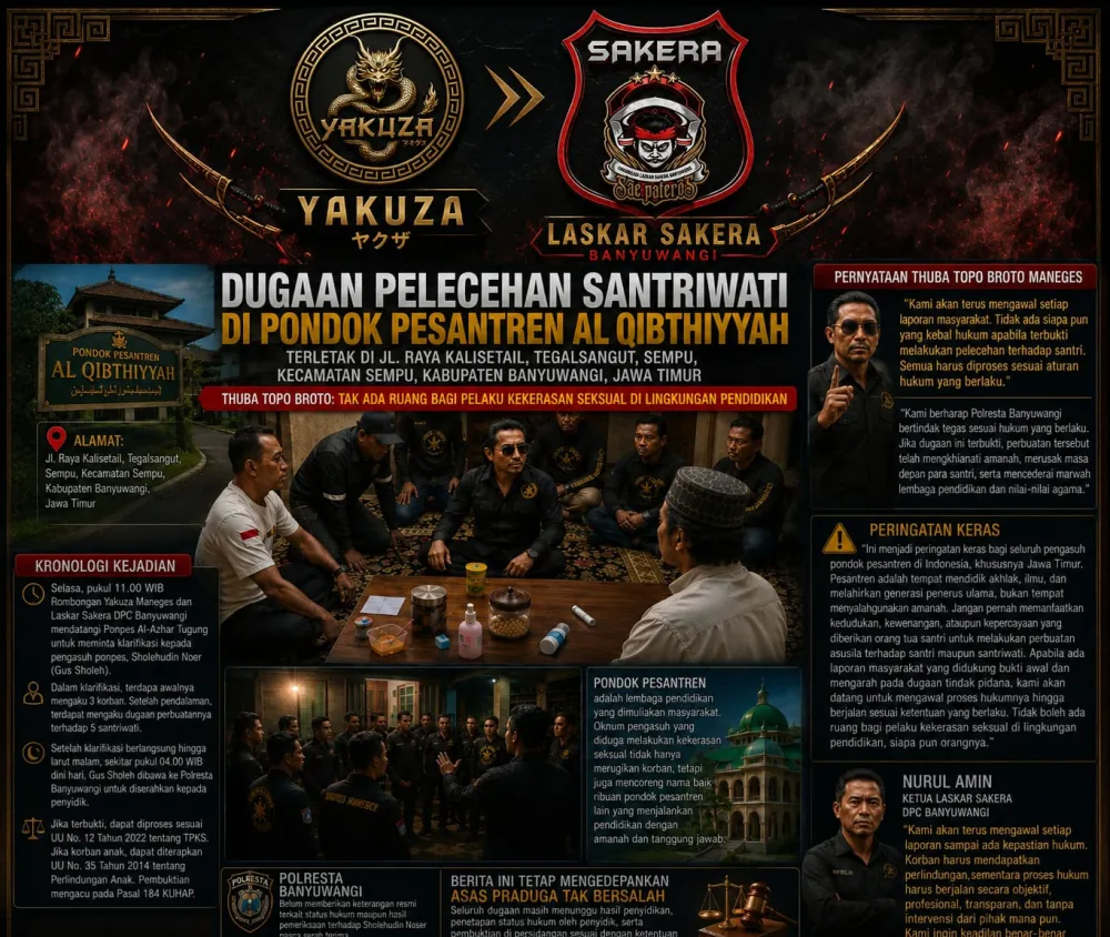 Dugaan Pelecehan Santriwati di Pondok Pesantren Al Qibthiyyah Banyuwangi,Gus Thuba Topo Broto: Tak Ada Ruang bagi Pelaku