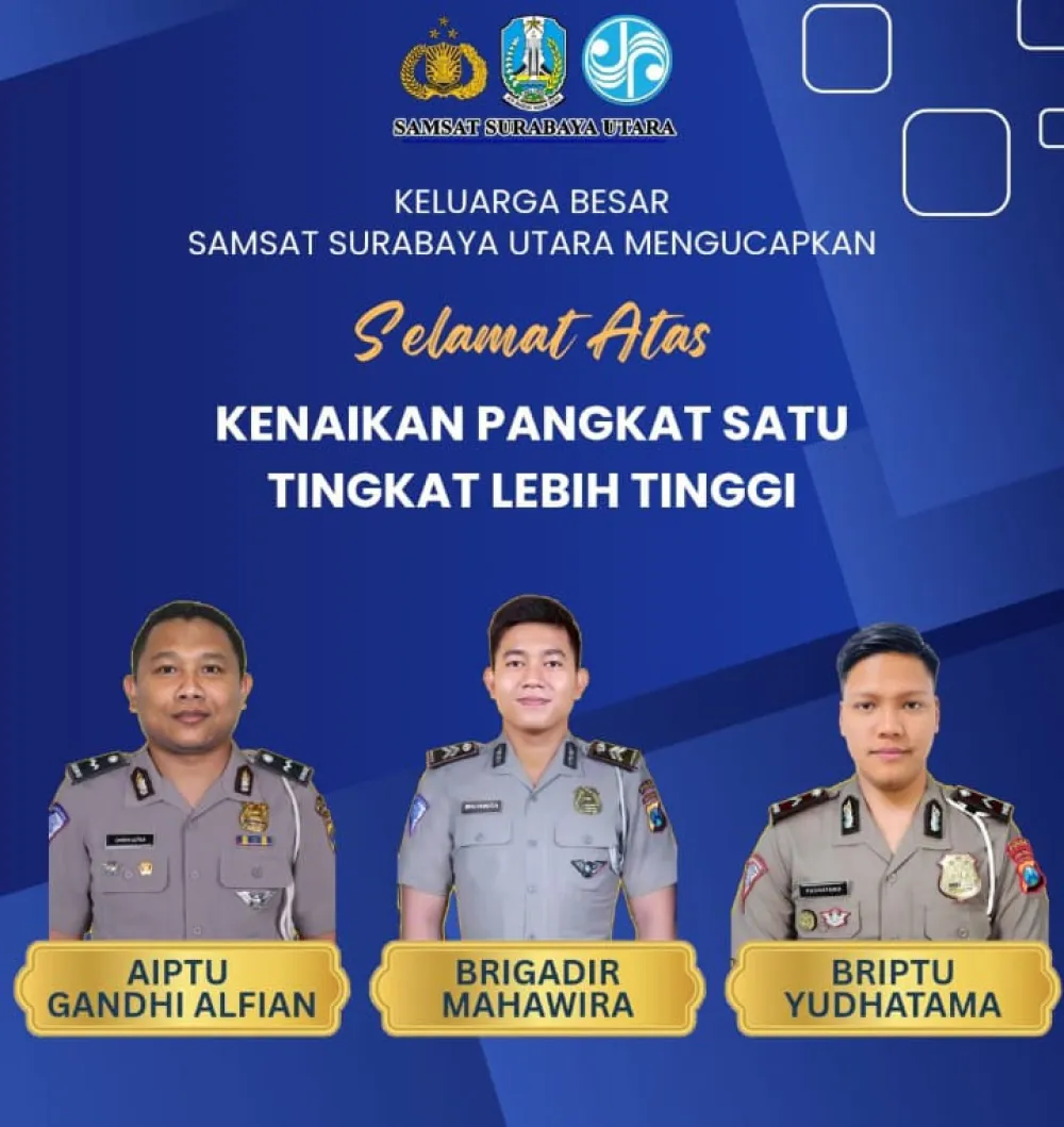 Ket Foto : Bertepatan Hari Bhayangkara ke-80, Tiga Anggota Polres Samsat Surabaya Utara Naik Pangkat