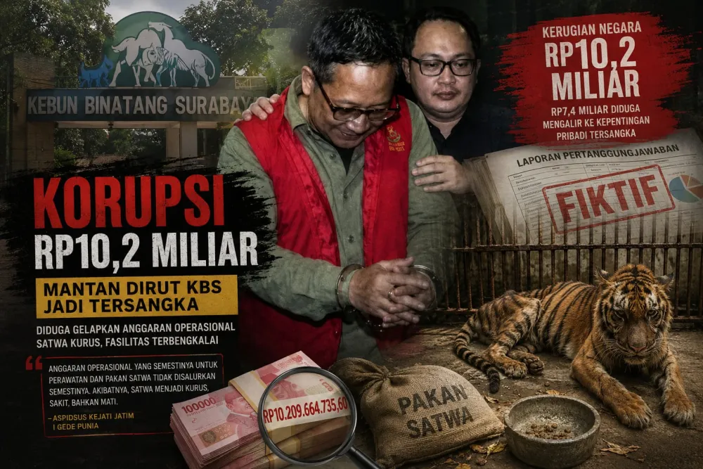 Ket Foto : Mantan Dirut Kebun Binatang Surabaya Tersandung Kasus Korupsi Rp10,2 Miliar, Diduga Rugikan Negara dan Telantarkan Satwa