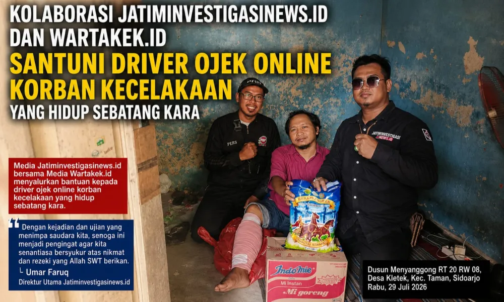 Ket Foto : KWI DPC Sidoarjo Santuni Driver Ojek Online Korban Kecelakaan yang Hidup Sebatang Kara