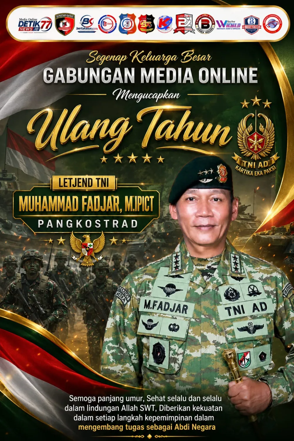 Ket Foto : Komisaris Utama 12 Media Sekaligus Ketua Umum KWI Online Berikan Ucapan Selamat Ulang Tahun ke Pangkostrad 