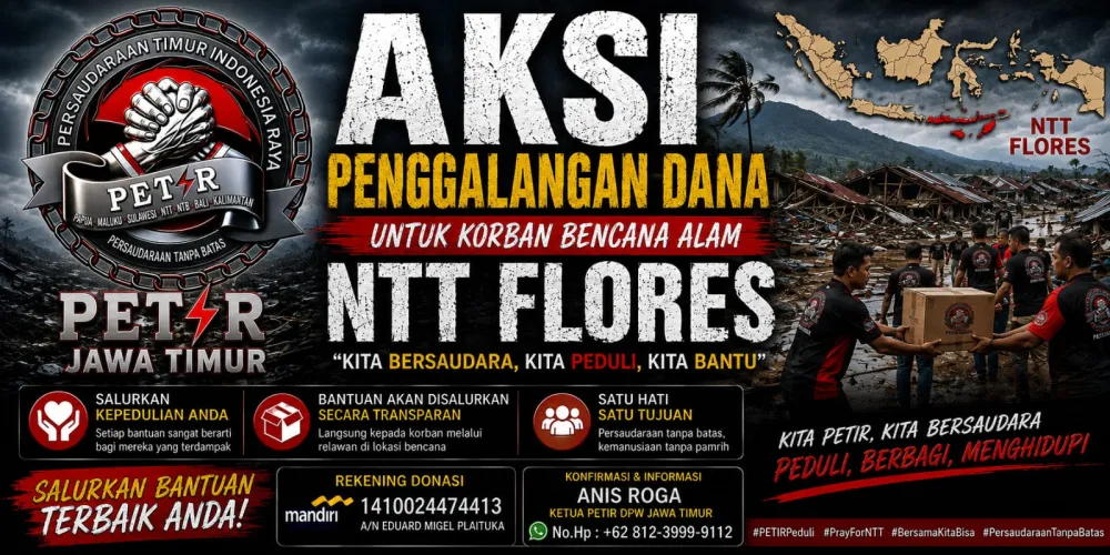 Ket Foto : Persaudaraan Timur Indonesia Raya (PETIR) DPW Jawa Timur Gelar Penggalangan Dana untuk Korban Bencana Flores, NTT